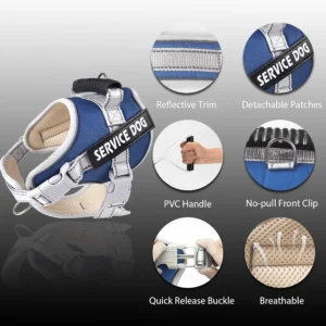 Service Dog Vest Harness No Pull in Trainning Dog Harnesses with Handle 5ft Dog Leash Adjustable and Reflective No Chock for Sm