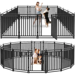 outdoor dog fence - 40 inch tall, 16-panel playpen for large, medium, and small dogs - metal yard enclosure for camping and recr