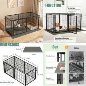 Large Metal Dog Crate for Medium and Small Dogs - 59 Inch XL Outdoor Indoor Pet Cage, Safe Puppy Playpen Yard Enclosure